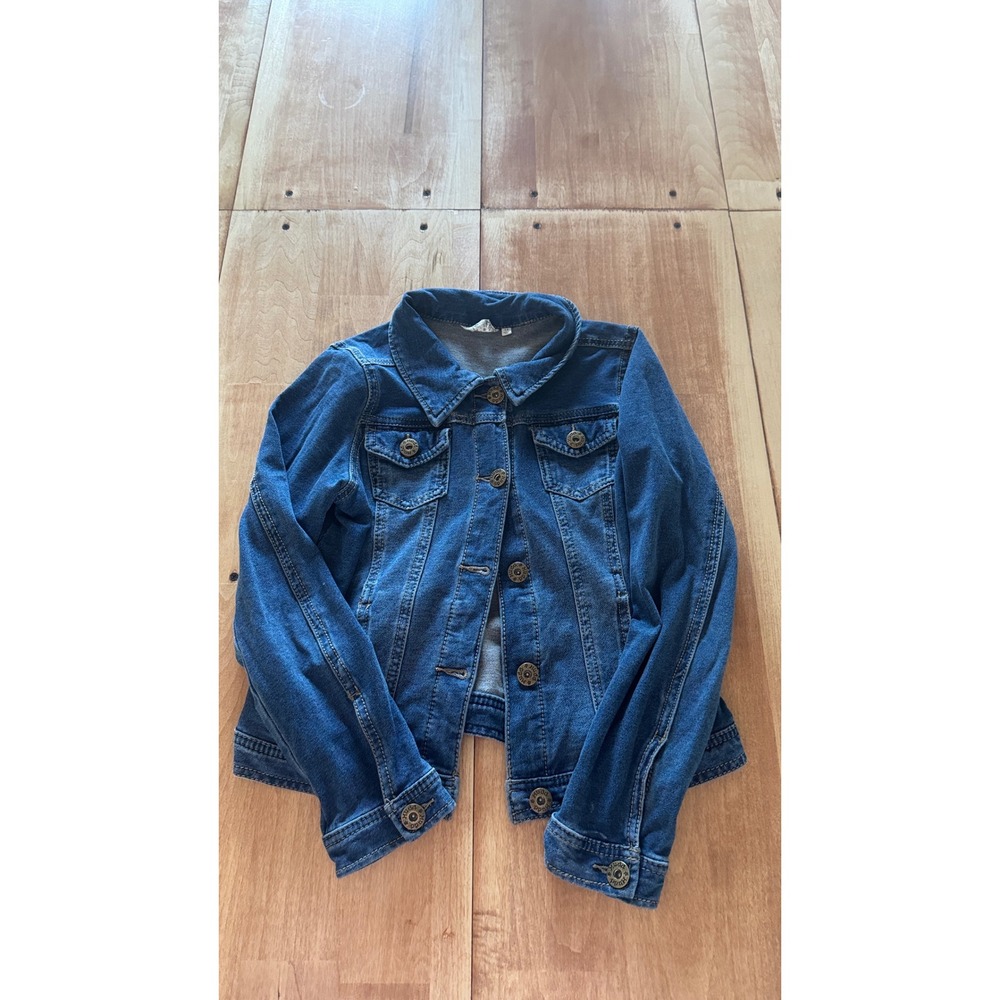 Mudd Girls Blue Denim Jacket Size 14 Medium Wash Stretch Button Front Trucker